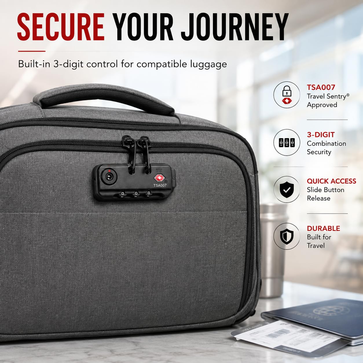 Street27® TSA Security Lock 3 Digit Combination Lock Suitcase Bag CodeLock Padlock - Portable and Lightweight, Combinations Luggage Travel_Lock TSA007 - Black — Amazon image 3