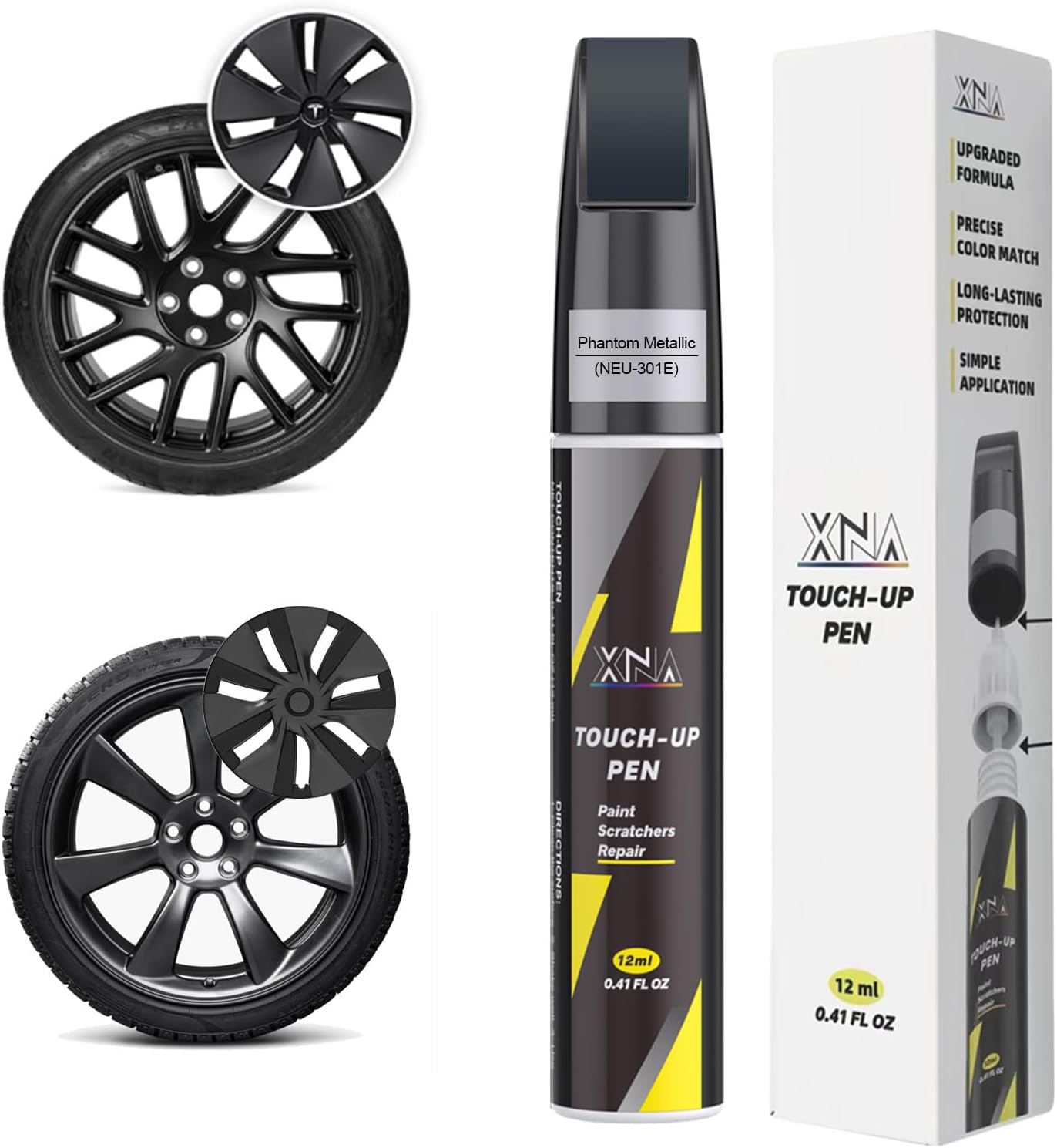 Rim Touch Up Paint(Armor Black(WPB-4239)) for Tesla Model Y/S/X Crossflow/Induction/Arachnid/Slipstream 2-Tone Wheel, 2 in 1 Car Wheel Scratch Repair Kit, Quick & Easy Remover Curb Rash