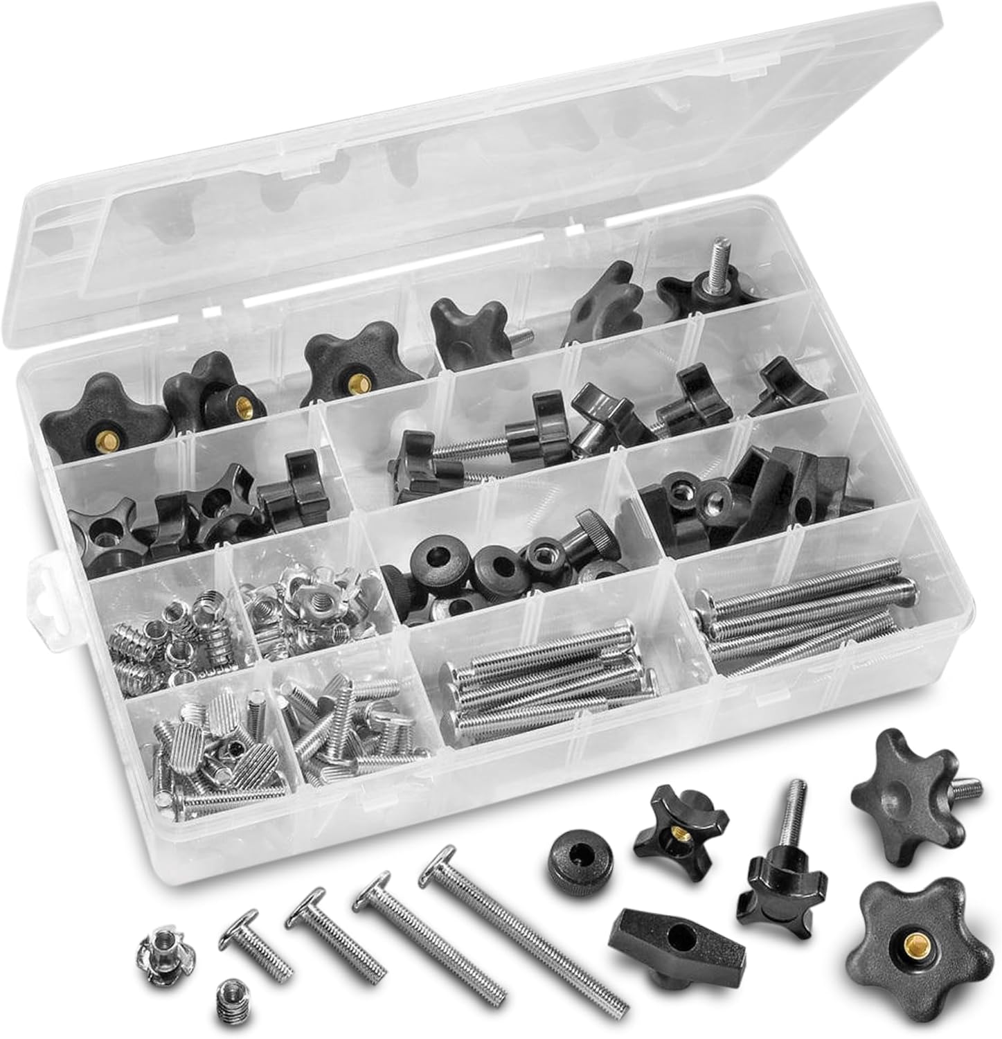 Rockler 129 Piece Jig Hardware Kit - 5/16-18 T-Bolts & Knobs For Woodworking