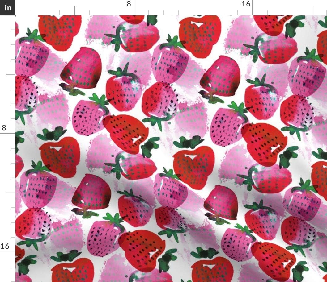 Spoonflower Fabric - Pink Watercolor Strawberries Summer Berries Red White Printed on Petal Signature Cotton Fabric by The Yard - Sewing Quilting Apparel Crafts Decor