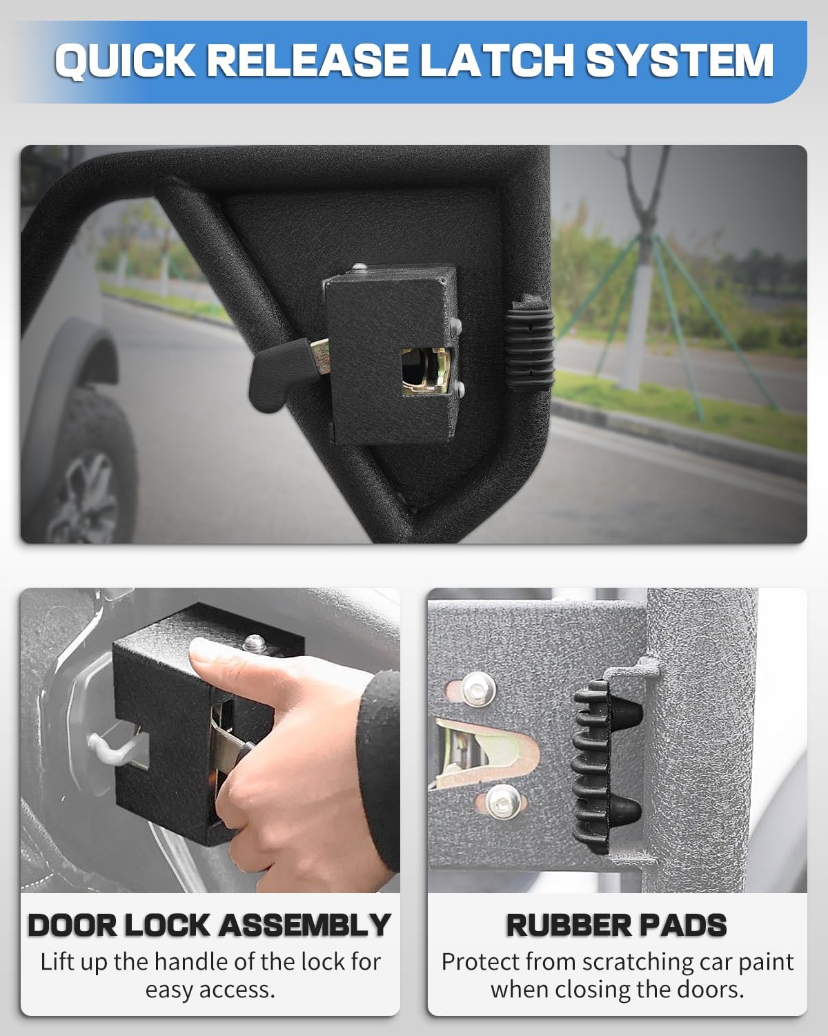 ROADER Off Road Tubular Trail Doors Compatible with Ford Bronco 2021 2022 2023 2024 2025 4 Door with Lock, Front & Rear Tube Half Summer Doors Bronco Steel Textured Black for Offroad Adventure