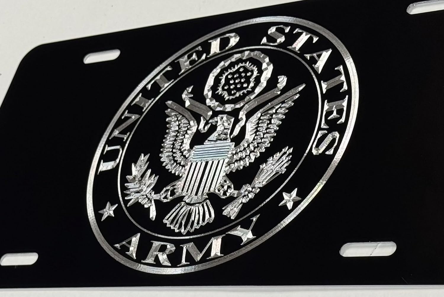 Army 1A Logo Car Tag Diamond Etched on Black Metal Front License Plate