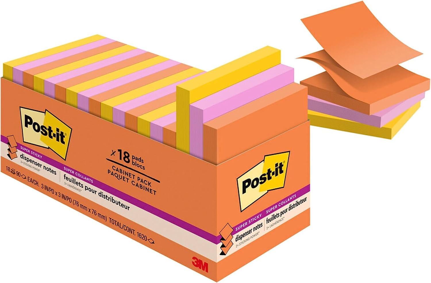 Post-it Miami Super Sticky Pop-up Notes Cabinet Pk - 3 X 7 - Multicolor - Paper - Self-Adhesive, Removable, Recyclable - 18 / Pack