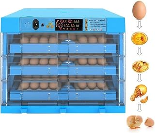 HUIBBGO Incubadora de Huevos con Control de Humedad, nacedora de Aves con volteo automático, multifunción, portátil, para Pollos, Patos y Aves, 128 Huevos, Color Azul