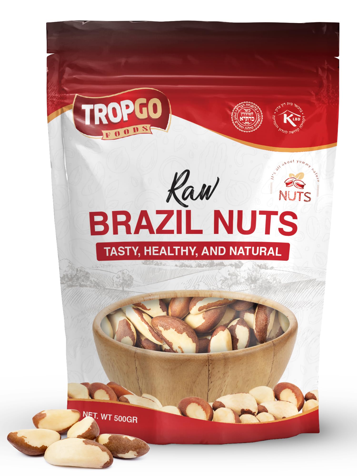 Tropgo Raw Brazil Nuts 500g - Packed Fresh, 100% Natural Brazilian Nuts with Fibre, Protein, and Minerals, Perfect for Snacking - Kosher Nuts - Bulk Brazil Nuts
