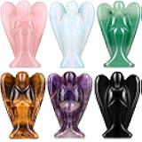 Hicarer 6 Pcs Small Crystal Angel Figurines Mini Guardian Statue Natural Gemstone Carved Pocket Crystal Figurines Stones Decor Gift 1.5 Inch Love Peace Healing(Bright Color)