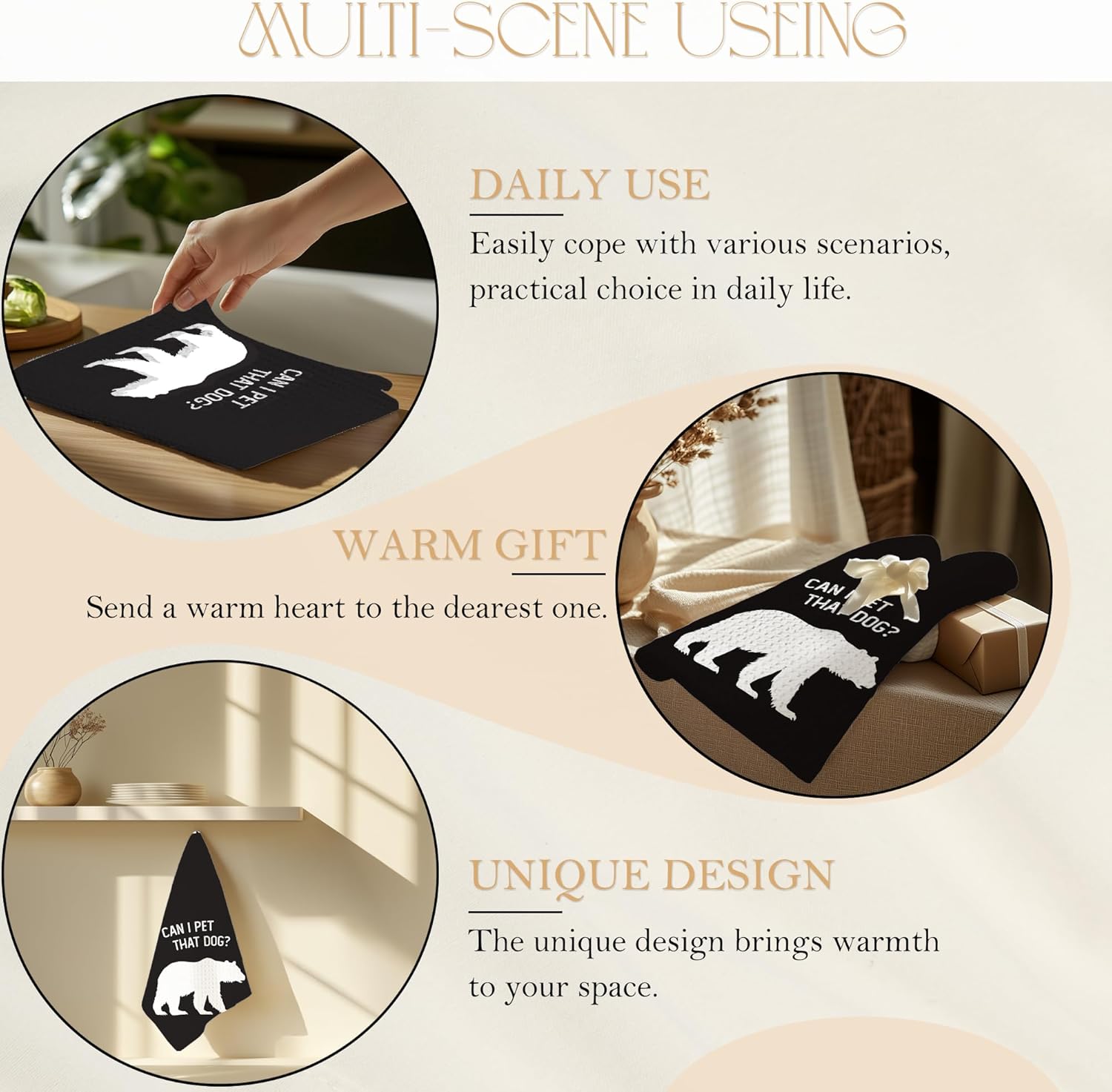 Funny Bear Kitchen Towels, Bear Gifts for Women Men Dish Tea Towels for Kitchen Decor, Can I Pet That Dog Wild Animal Decorative Hand Towel for Bathroom Decor, 16x24 Inch