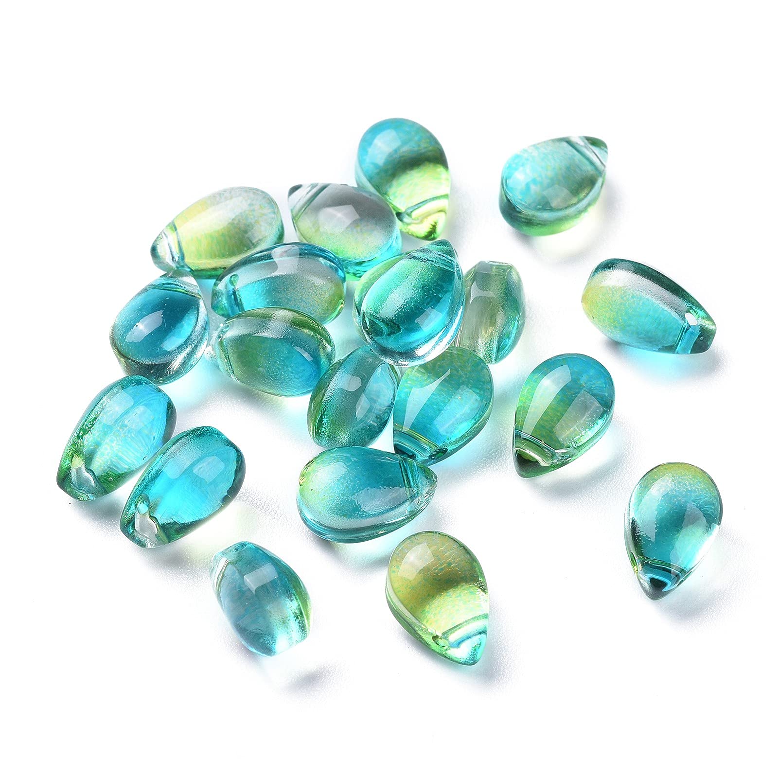 Stiesy 200Pcs Turquoise Glass Teardrop Beads Blue Green Water Droplets Glass Bead Top Drilled Beads Transparent Crystal Spacer Beads Charms Bulk for Jewellery Bracelet Crafts Necklace Earrings Making