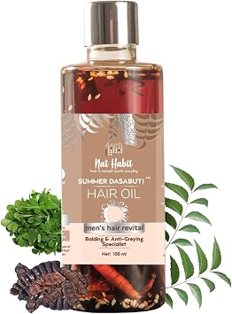 Nat Habit Men's Revital Summer Dasabuti Hair Oil for Hairfall, Dandruff Control with 16 Herbs Soaked, Castor, Coconut -100 ml