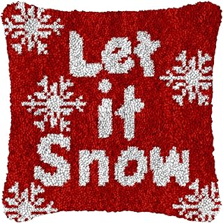 Latch Hook Kits Red Pillow Let It Snow Printed Canvas Snowflkae DIY Cushion Crochet Yarn Needlework Hook Latch Kit Embroidery Pillowcase Rug Cover Home Sofa Merry Christmas Decoration 43x43cm