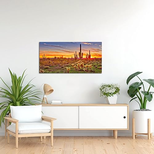 Miniatura 3 de KREATIVE ARTS Lienzo grande de una sola pieza, desierto sonorano norteamericano al atardecer, impresión en lienzo botánico de cactus paisaje, obra