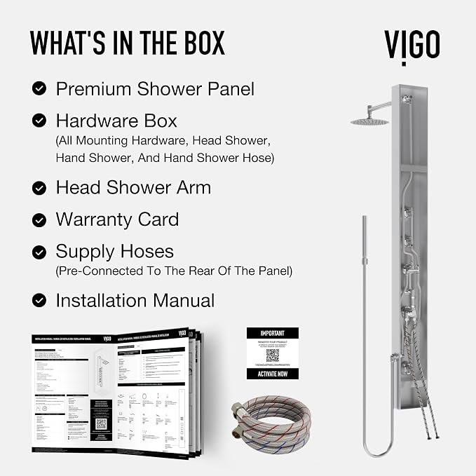 Panel de ducha VIGO Ellington 59in H x 6in W acero inox miniatura 4