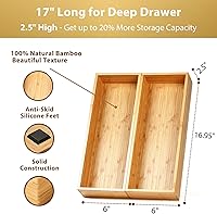 Vista 2 de Umilife Organizador de utensilios de cocina de bambú, portacubiertos de cajón alto extra largo, caja de almacenamiento de cubiertos planos, divisor