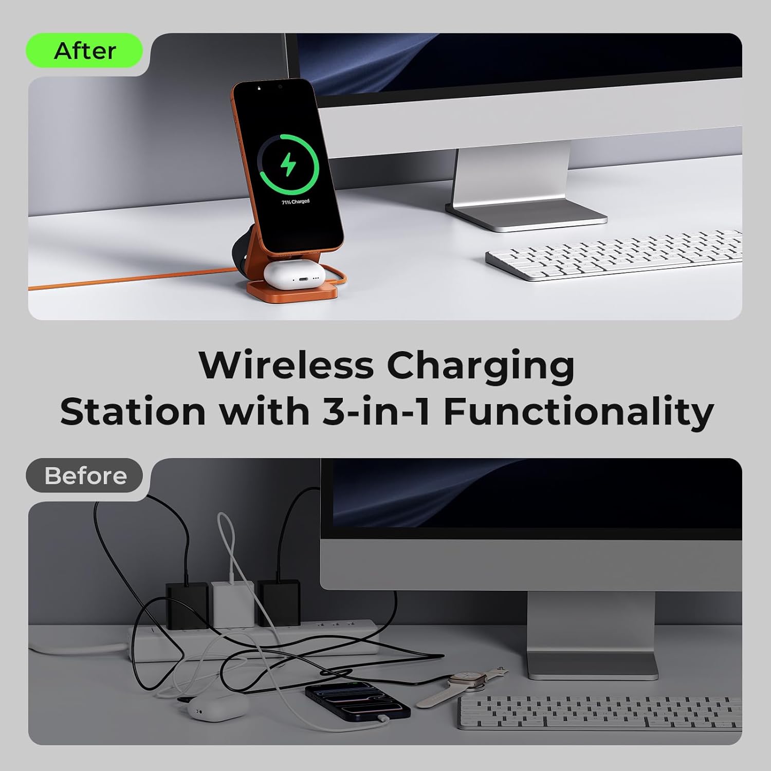 KU XIU Qi2.2 25W 3-in-1 Charging Station for Apple Device, Foldable Magnetic Charger for iPhone 17/16, 5W for Apple Watch & AirPods, Fast Travel Wireless Charging Stand with 45W Adapter