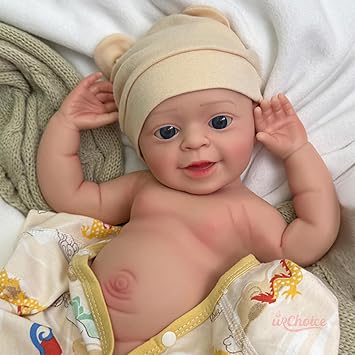 18inch Full Body Silicone Baby Boy Doll Realistic Big Blue Eyes Silicone Reborn Baby Dolls with Soft Skin and Real-Life Expressions