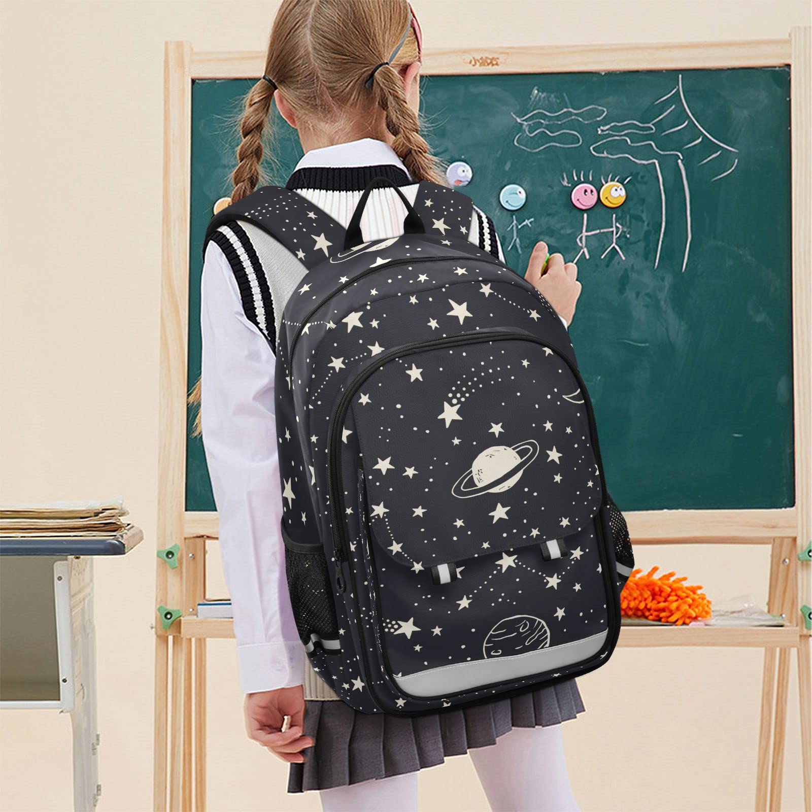 Grand sac d'école pour garçons et filles, motif galaxie planètes, comètes, constellations, étoiles, maternelle, primaire, université, léger, résistant à l'eau., Couleur 1, taille unique