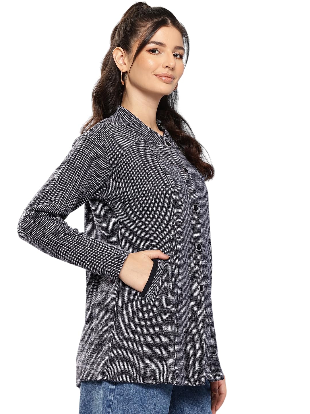 aarika Womens Casual Wear Black Colour Solid Woolen Cardigan-picture-14