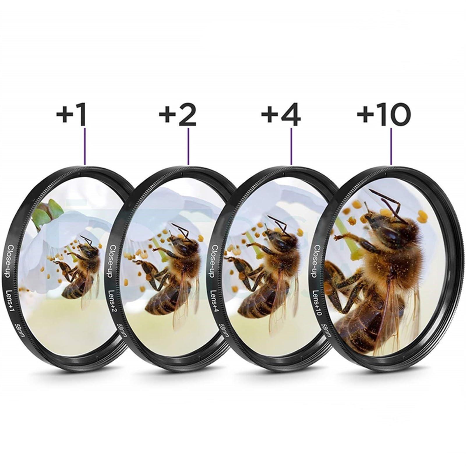 Nahlinse +1 + 2 + 4 + 10 Dioptrien, vierteiliges Set, Makroobjektiv-Fokussierfilter, mit Nylontasche, Fotozubehör(82mm)