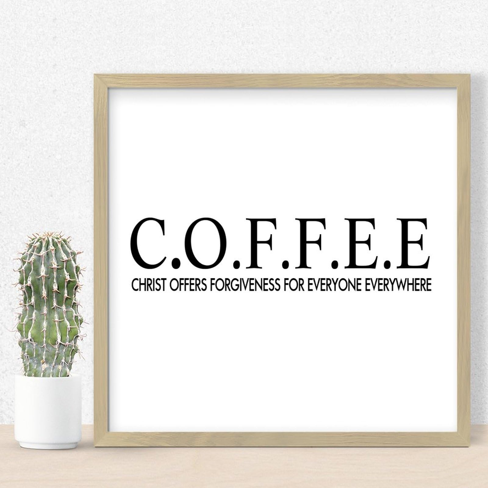 Funny Coffee Wooden Sign - C.O.F.F.E.E Christ Offers Forgiveness Quote | Vintage Kitchen Decor 4x16 Inch