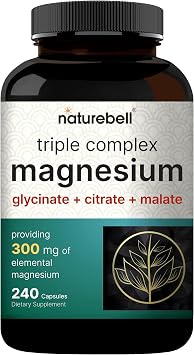 NatureBell Magnesium Complex for Women & Men 1,000mg Per Serving 240 Capsules Triple Magnesium Complex with Glycinate, Citrate & Malate Chelated & Purified NonGMO, Filler Free