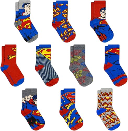 DC Comics Calcetines para niños, paquete de 10 calcetines para niños con Batman, Superman, Wonder Woman y Flash