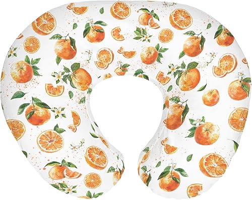 Fundas de almohada de lactancia para bebés de acuarela naranjas para niños y niñas, ramas naranjas, flores, hojas, fundas de guardería para