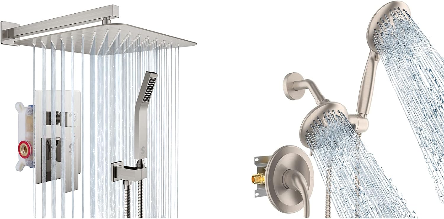 SR SUN RISE Shower Faucets Sets Complete（BND1003) AND Dual 2 in 1 Shower Faucet with Valve(SPC2) Brushed Nickel