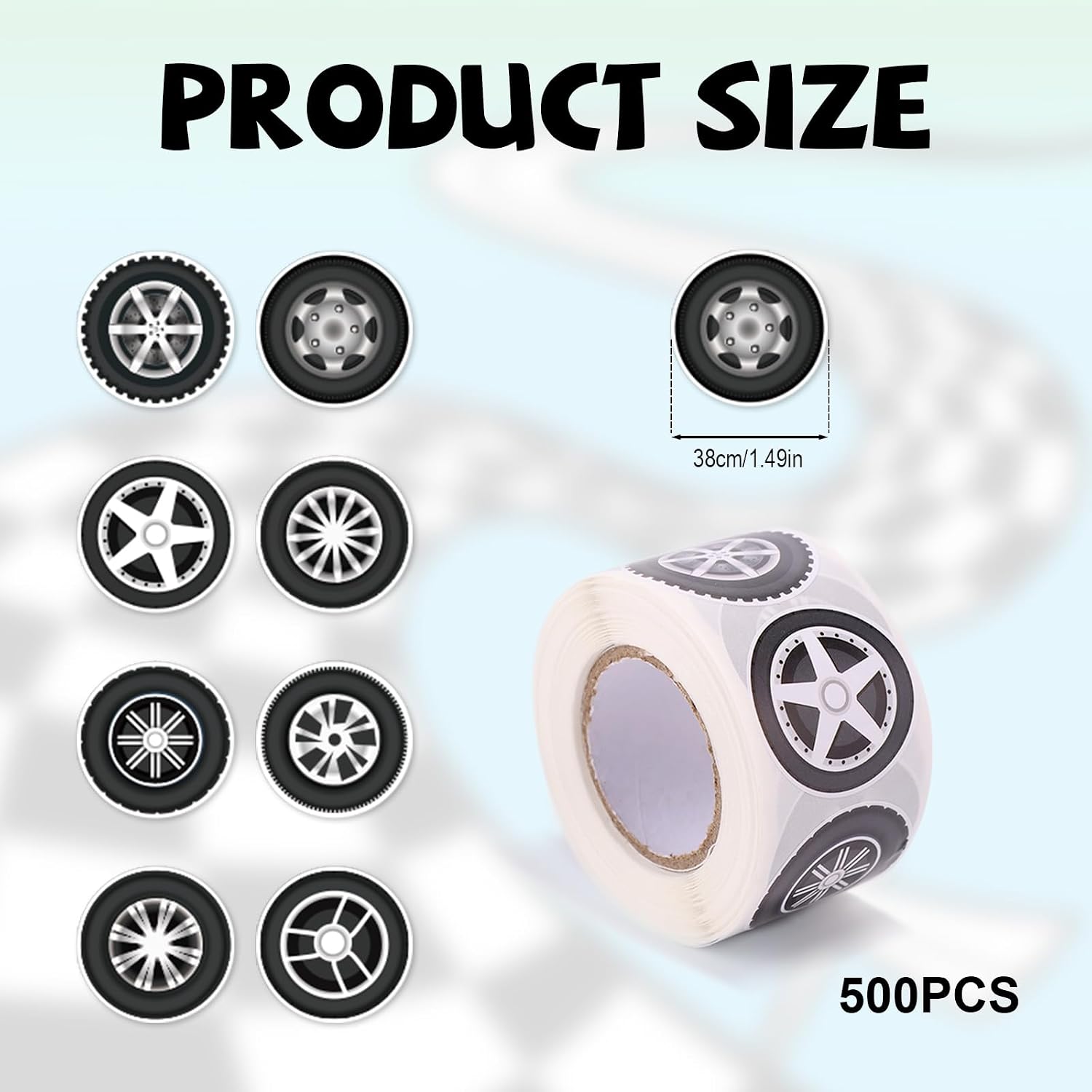 500pcs Racing Stickers, Self-Adhesive Car Tire Wheel Stickers for Racing Theme Party Decor Vehicles Helmets
