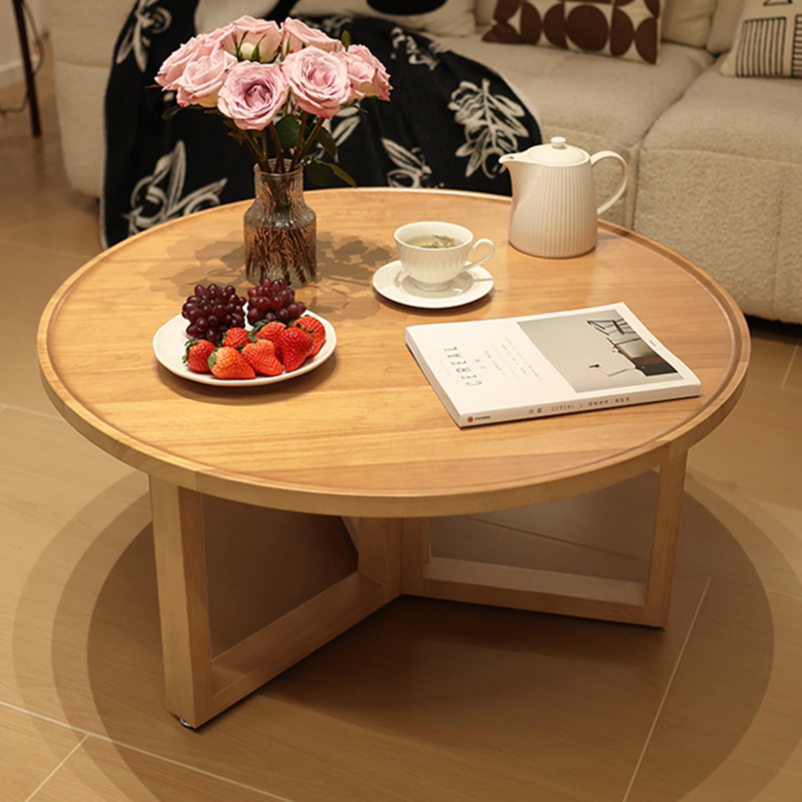 Table basse ronde en bois massif style campagnard YVYKFZD salon