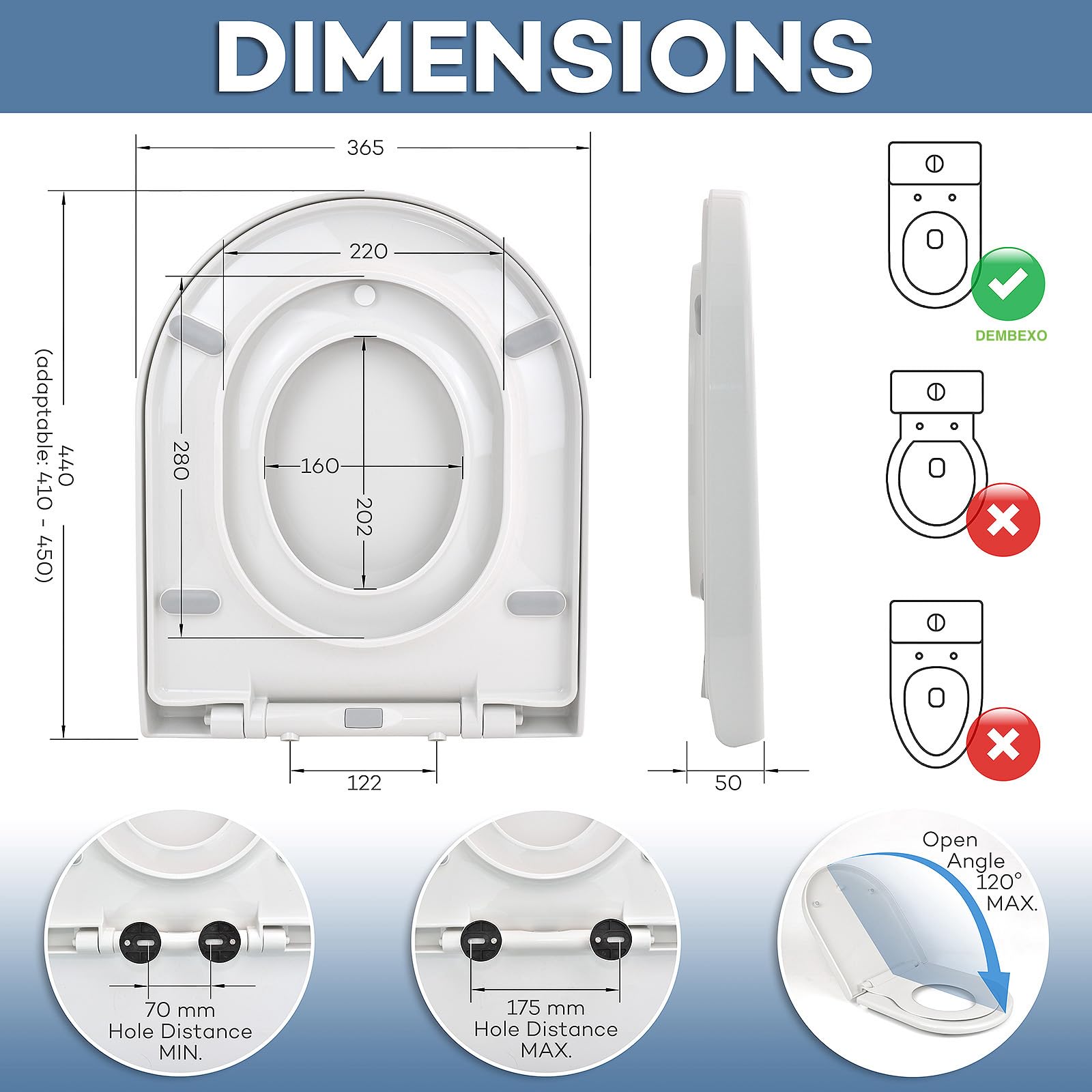 Abattant WC Familial avec Siège Enfant, Frein de chute, Lunette WC Familial pour Enfant et Adulte, Amovible en forme de D, Fermeture en Douceur, Démontage en un clic, nettoyage facile.