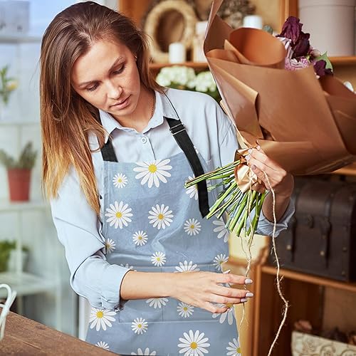 Miniatura 6 de Britimes Delantal de cocina para el hogar, cocina, horneado, jardinería, para mujeres y hombres, con bolsillos, margaritas azules, cielo, 32 x 28