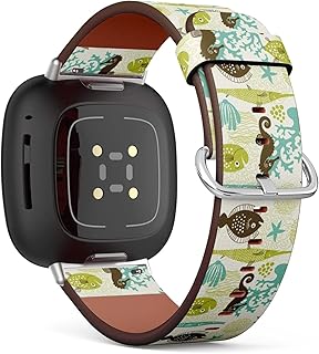 CJBROES Replacement Leather Watch Band, Compatible with Fitbit Versa 3 and Fitbit Sense of Wristband Bracelet Accessory - sea Life