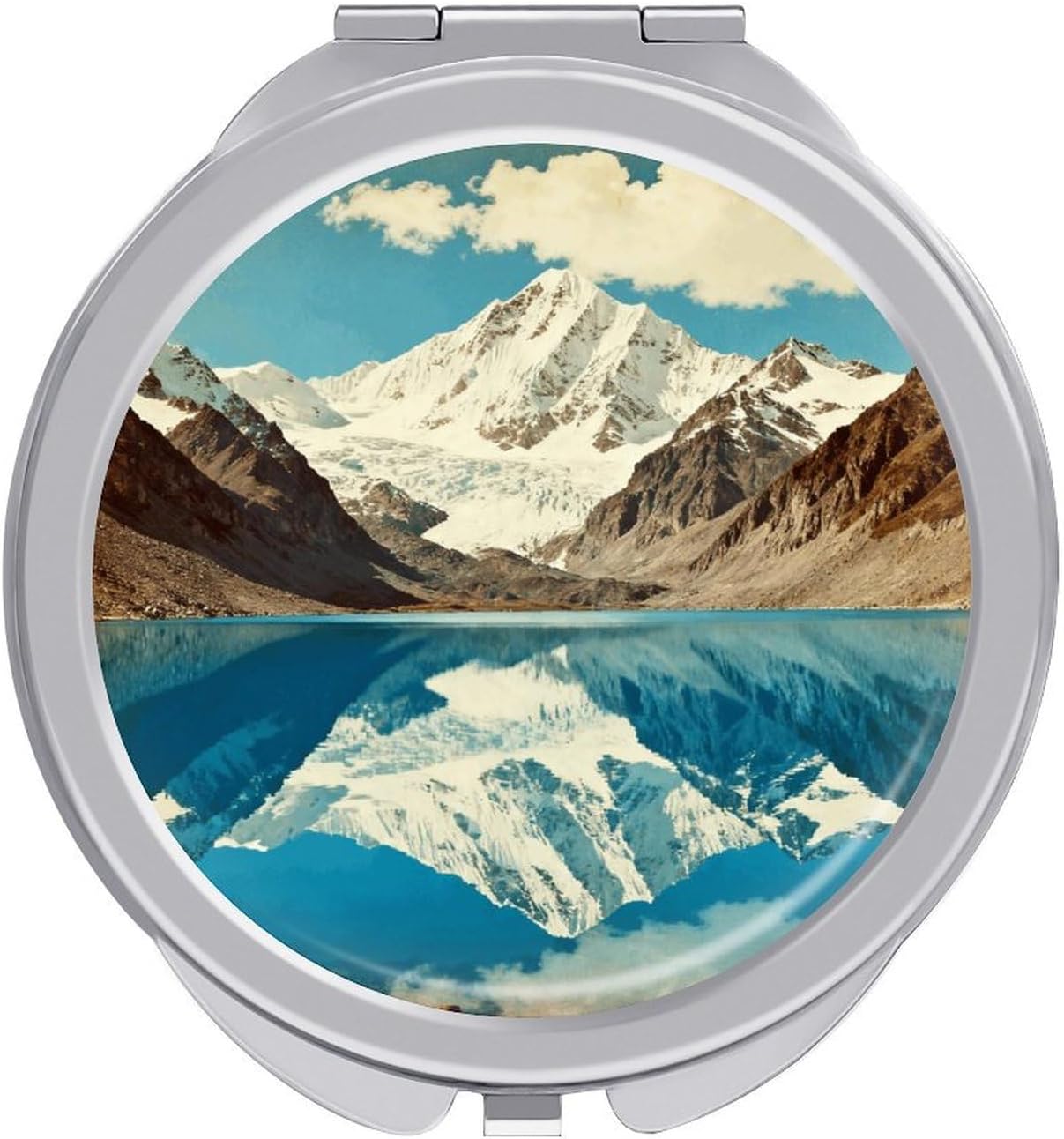 Mountain Lake Reflection Compact Mirror 1x/2x Magnifying Mirror Travel Makeup Mirrors Cute Pocket Small Mirrors for Women Ideal Gift on Birthday, Christmas, Graduation Round Silver