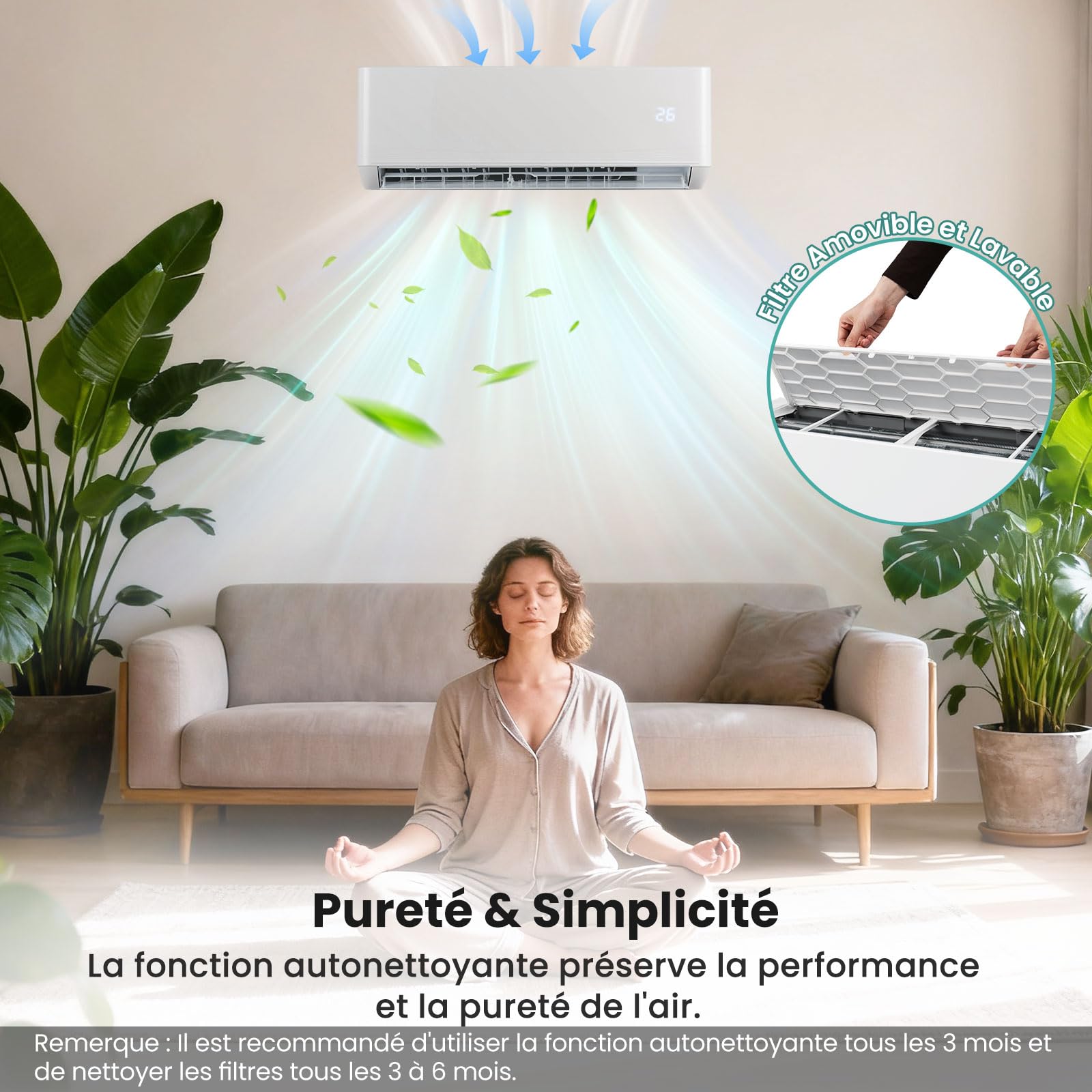 RELAX4LIFE Climatiseur Mural Reversible 12000 BTU | Clim Reversible Prêt à Poser | Pompe à Chaleur | Système Inverter Eco | Climatisation Split Silencieuse | 7 Modes 8 Vitesses | Tout Inclus