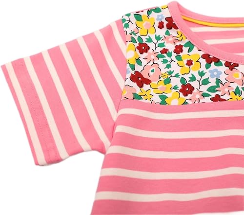 Miniatura 3 de HILEELANG Vestido de manga corta para niñas pequeñas, de algodón, casual, de verano, con apliques, camisa, vestidos de jersey