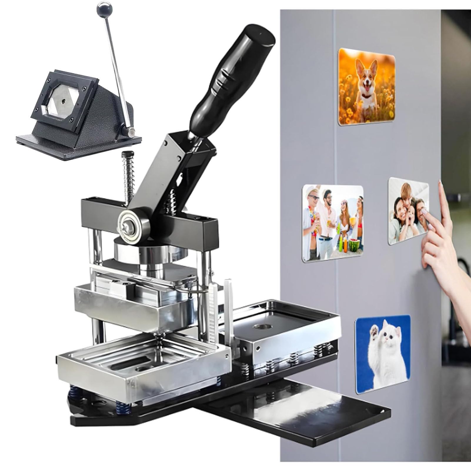 GTHTUHFD Fridge Magnet Machine Badge Maker Machine Rectangle Fridge Magnet Making Machine Set 80 * 53Mm/90 * 65Mm Professional Metal Badge Maker With Paper Cutter + 100Pcs Co,80x53mm