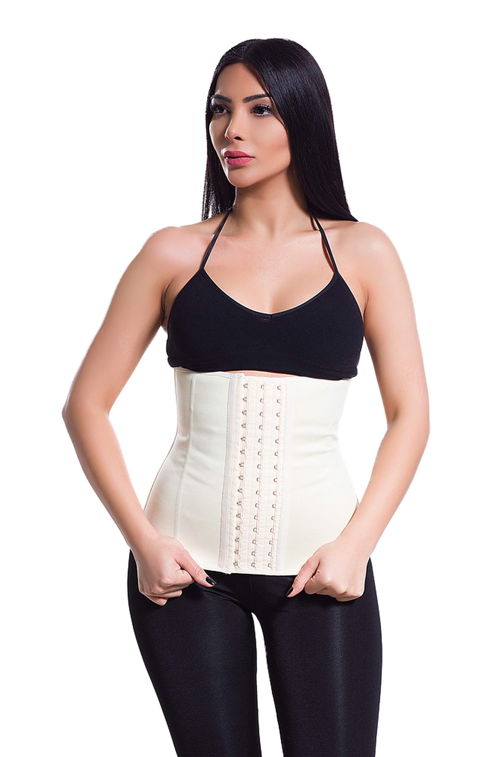 YAMUNA KORSEShaping Latex Corset with 9 Steel Bones 2 Sizes Slimming Postpartum Quick Gathered Hourglass Look Black Color WOMAN, black, S