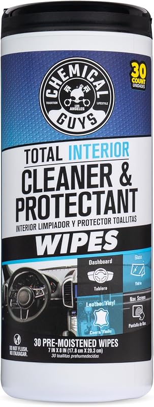 Chemical Guys Total Interior Cleaner & Protectant Lenços para Limpeza e Proteção Interna, 30 unidades