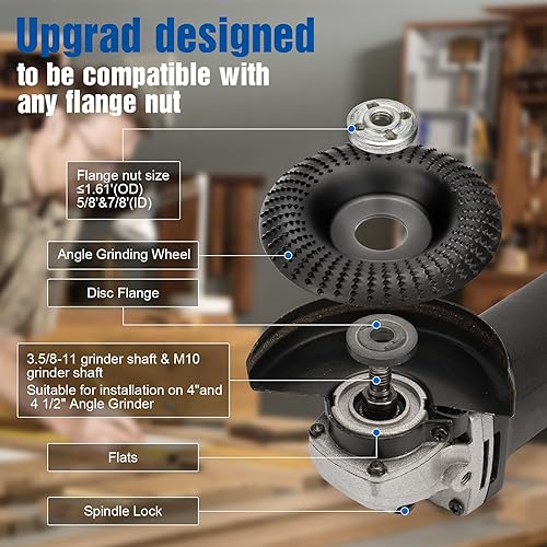 Miniatura 4 de TOOVEM - Juego de discos de tallado de madera, amoladora universal para amoladora angular de 4 o 4 12 pulgadas con eje de 58 pulgadas, disco de