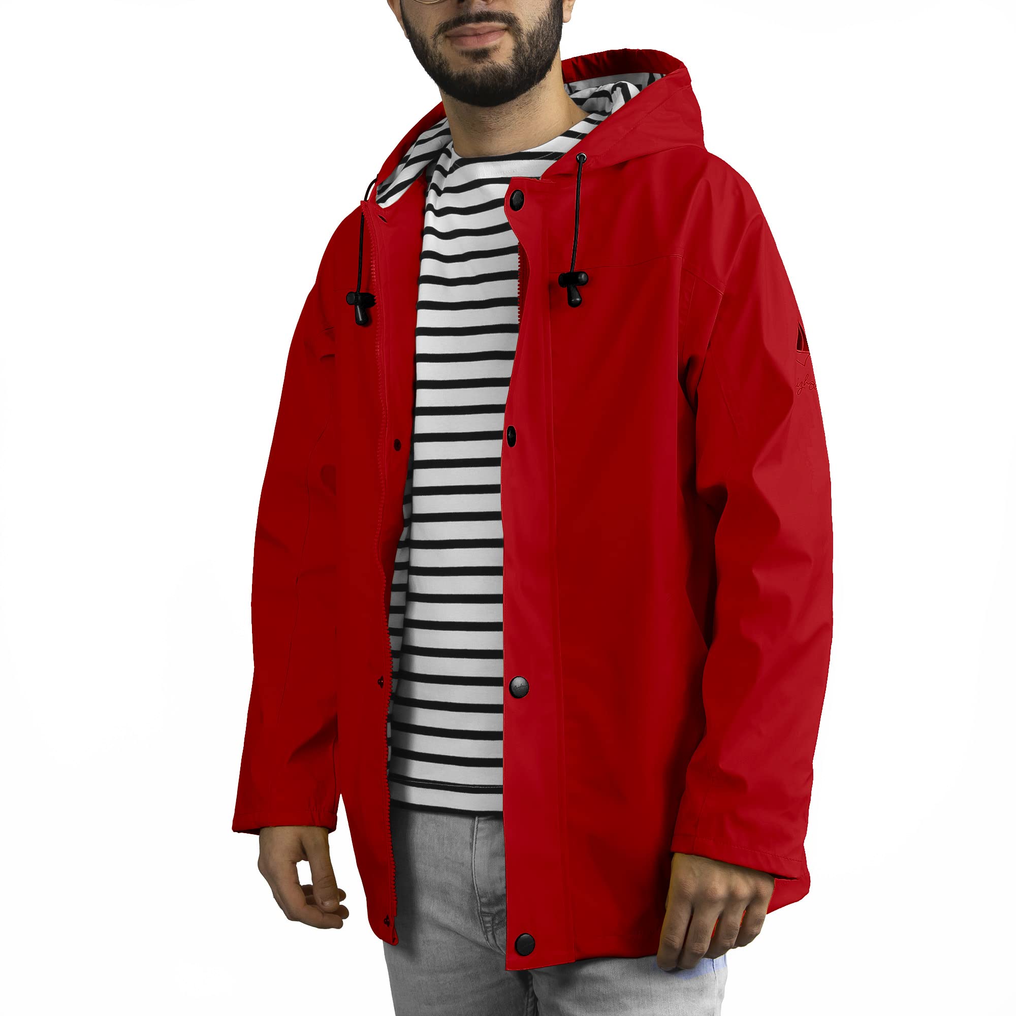 Breizh Ocean - Ciré Imperméable, du XS au 4XL, Création Française ARMOR - Intérieur Marinière Rayé - Mixte - Coupe Vent Homme ou Femme - Veste Imperméable - Manteau Homme
