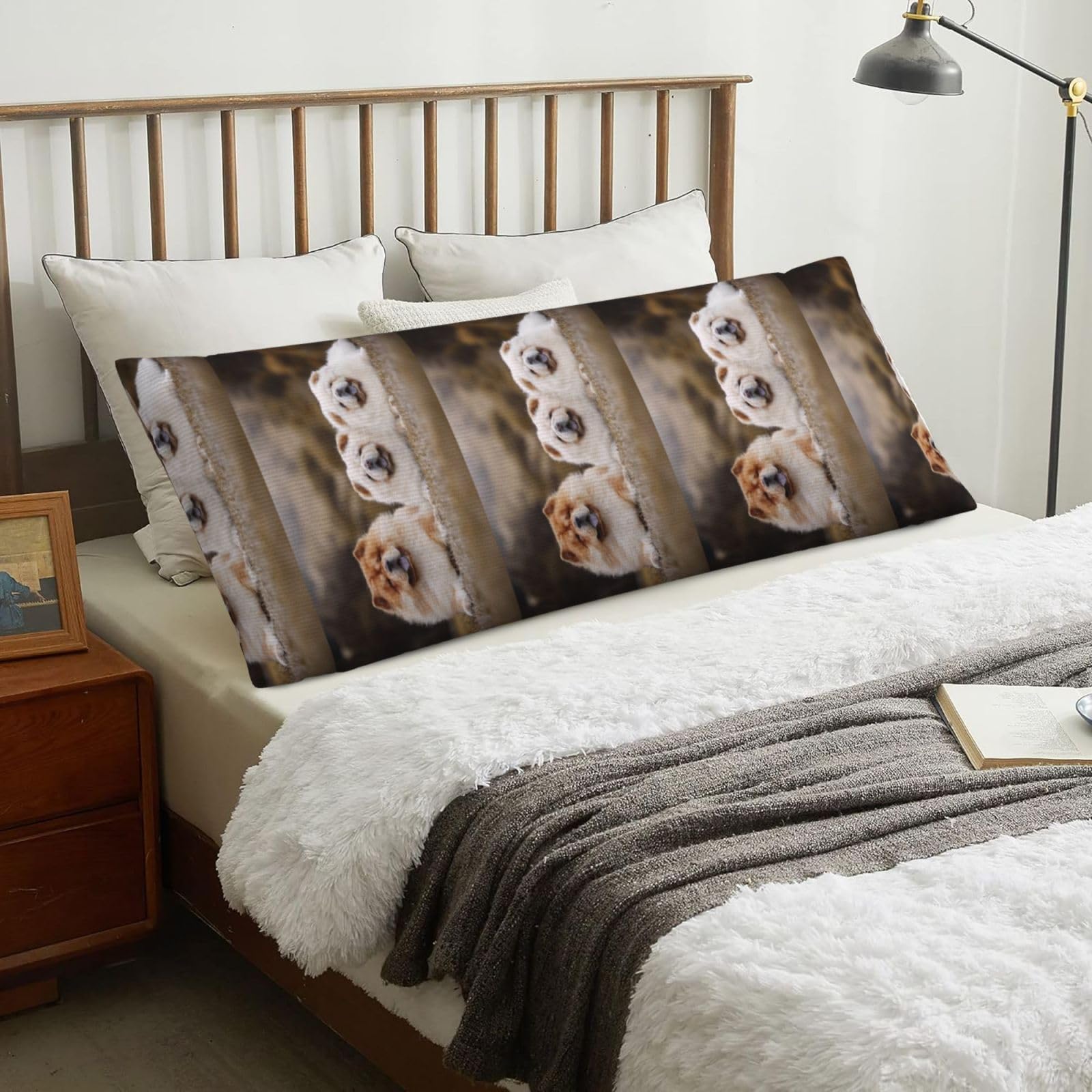Chow-Chow Family Little Fluffy Puppies, Body Pillow Cover with Zipper,Long Body Pillowcase 20 x 60 in