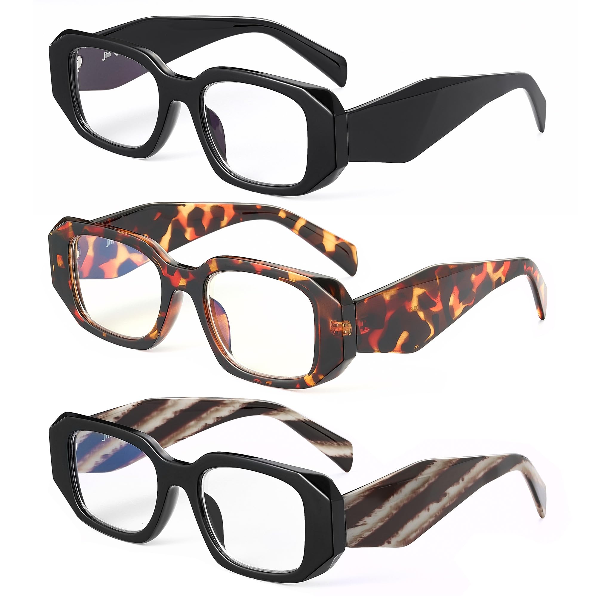 JM 3 Pack Luz Azul Bloqueo Lectura Gafas Para Hombres Mujeres Moda Cuadrado Ordenador Lectores