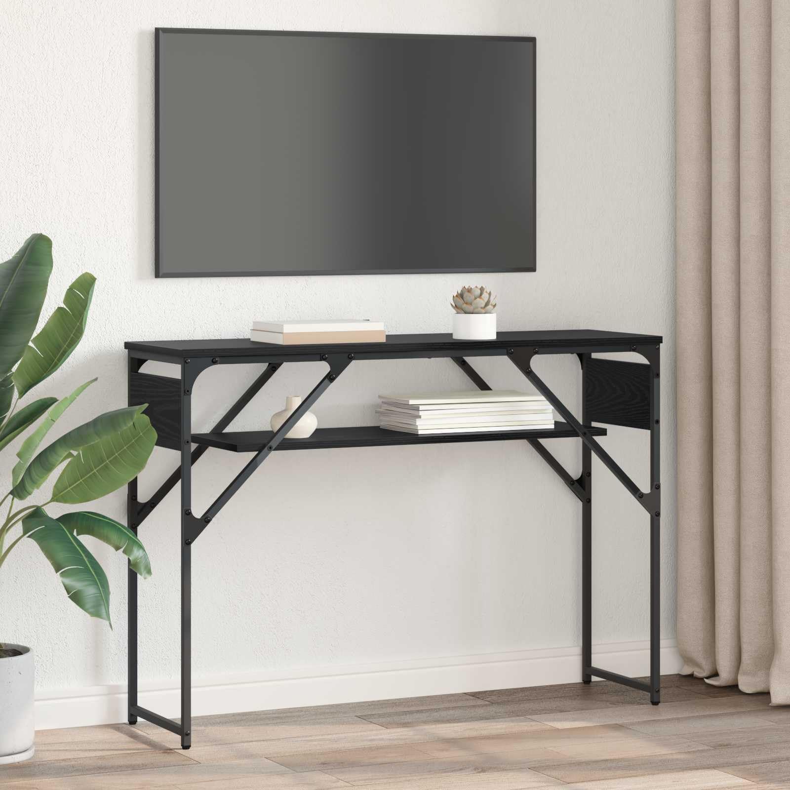 Tavolo consolle in legno ingegnerizzato rovere nero 105x30x75 cm con struttura in acciaio stabile per ufficio casa soggiorno smartworking scrivania postazione lavoro