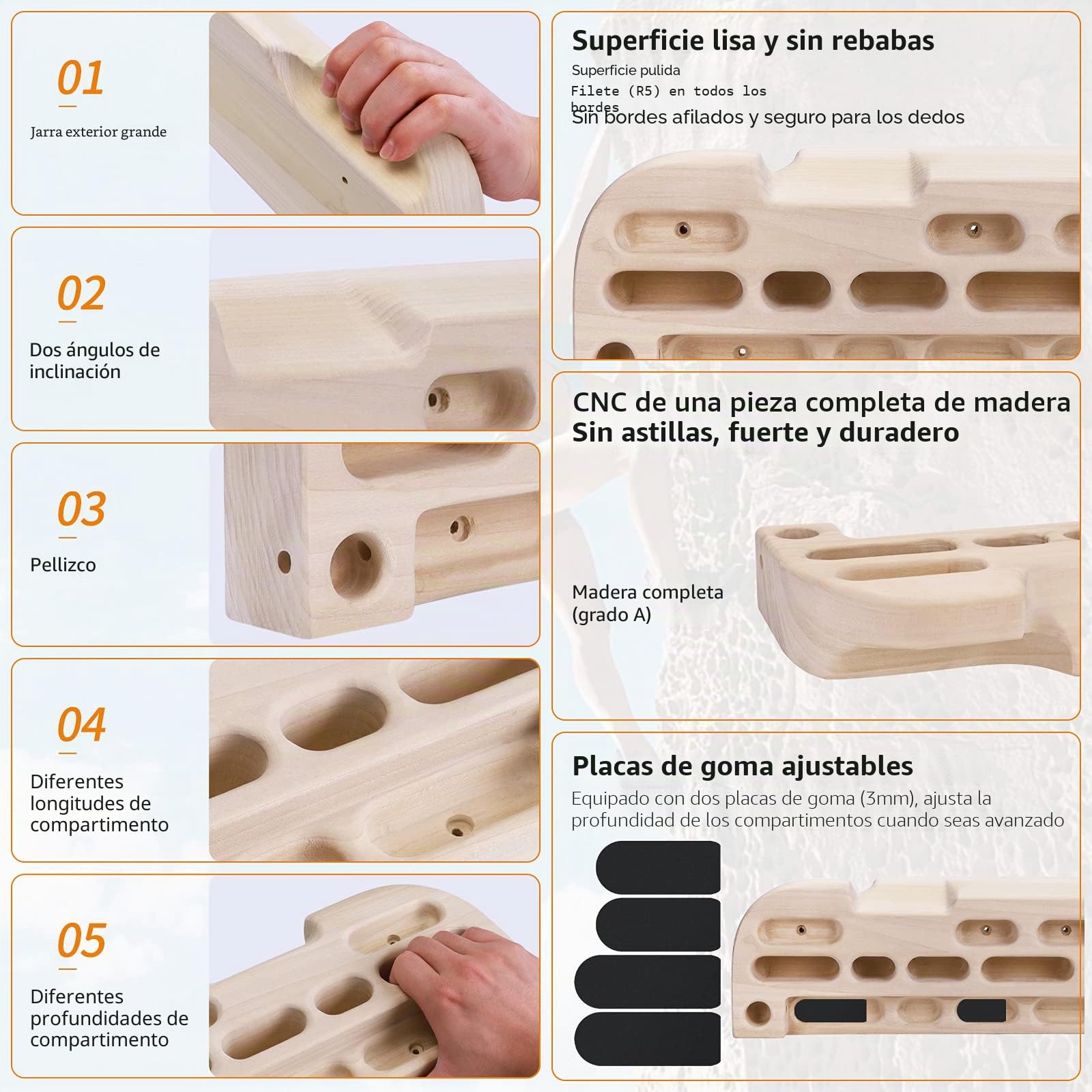 TWO STONES Tabla de Escalada para Entrenamiento de Escalada en Roca como Fingerboard con Jugos, Pendientes y Bordes, Bolsillos y Soporte para Teléfono CJ-HB2049