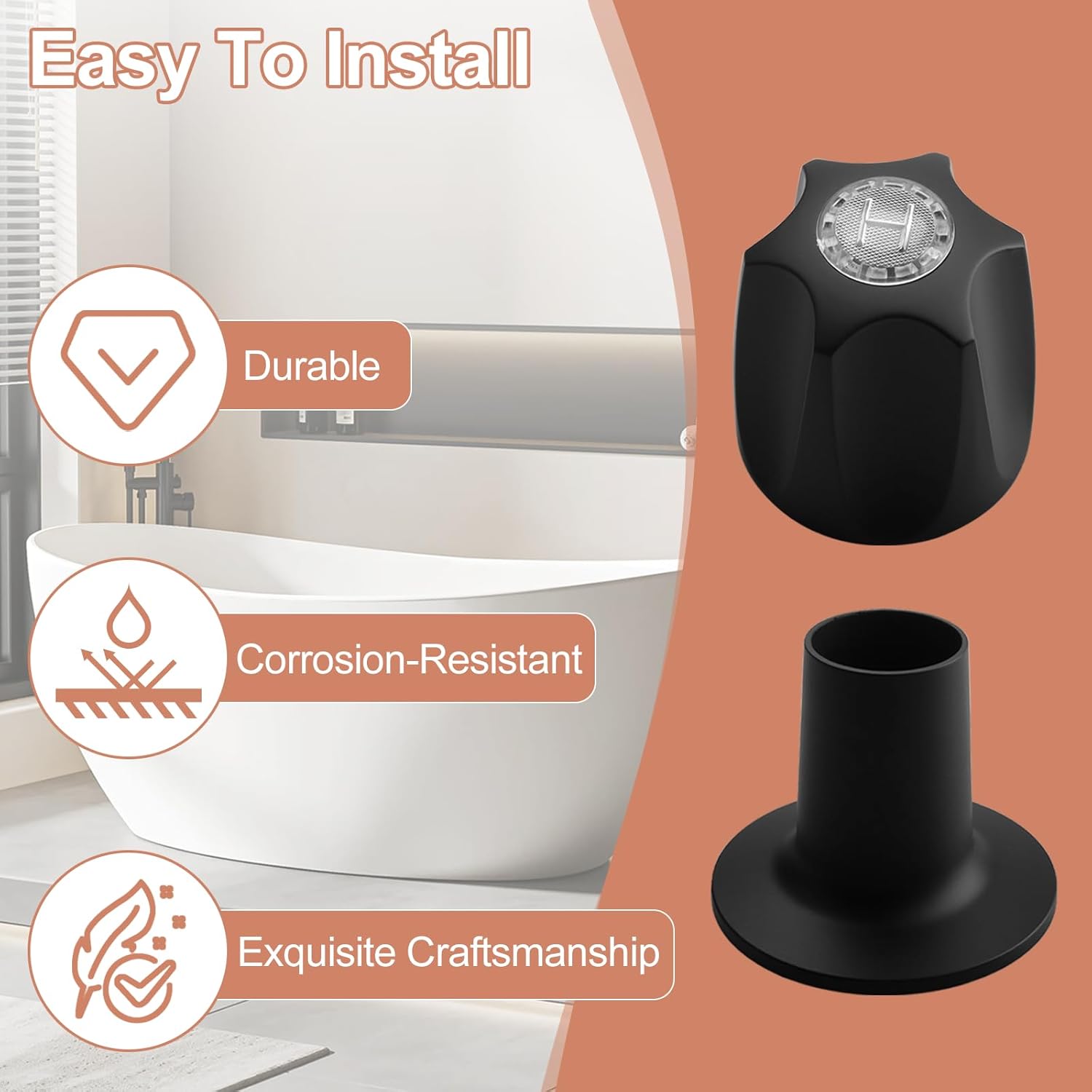 81428 Bathtub & Shower Knobs 3 Piece Replacement Kit for Price Pfister Shower Handle,Tub/Shower Handle Compatible with Gerber, Danco Shower Handle Replacement/Restoration,Matte Black