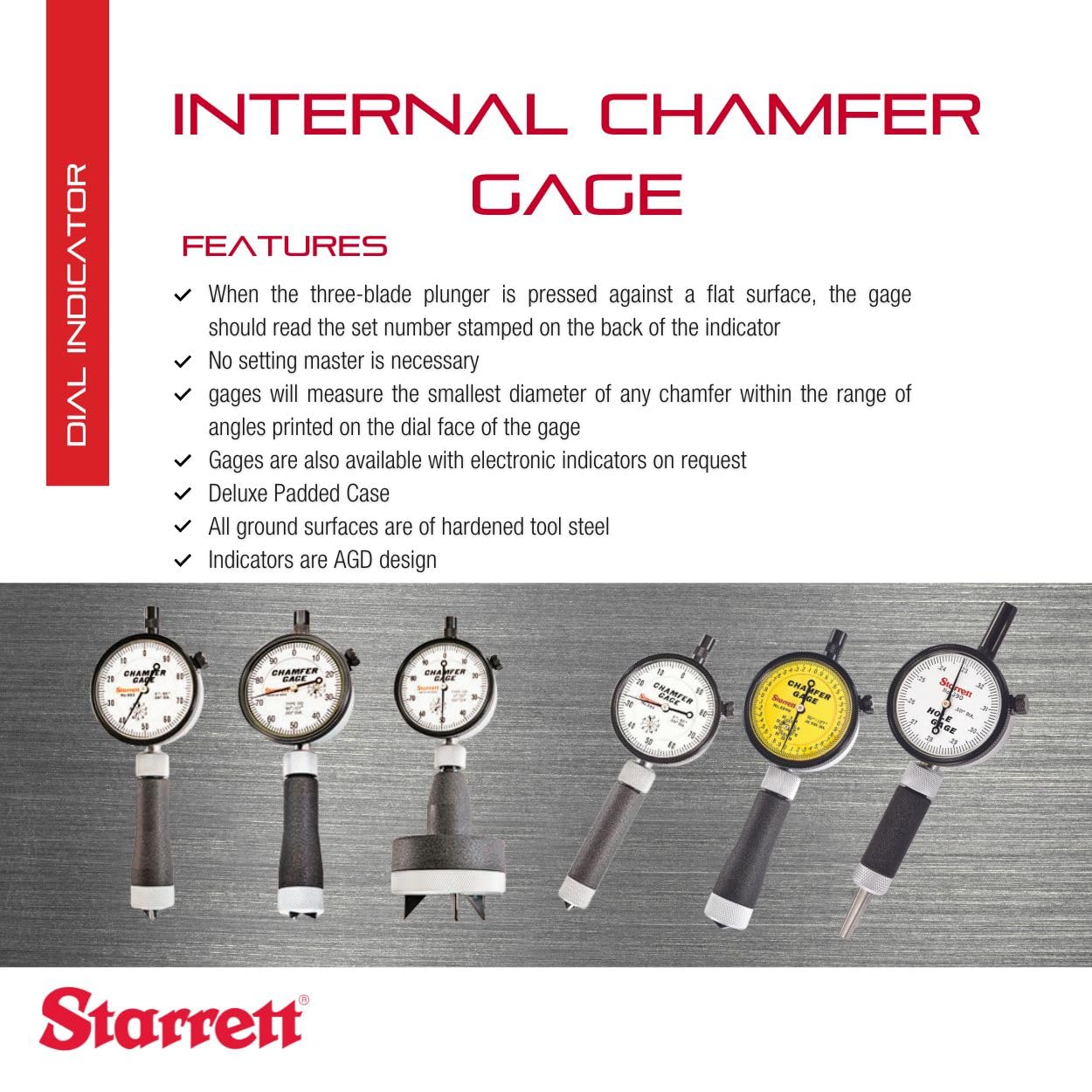 Starrett Internal Chamfer Gage, Metric Dial Indicator, 0-9.5mm Range | Millimeter Reading, 0-90 Degree Angle, Deluxe Padded Case Included, 684M-2Z