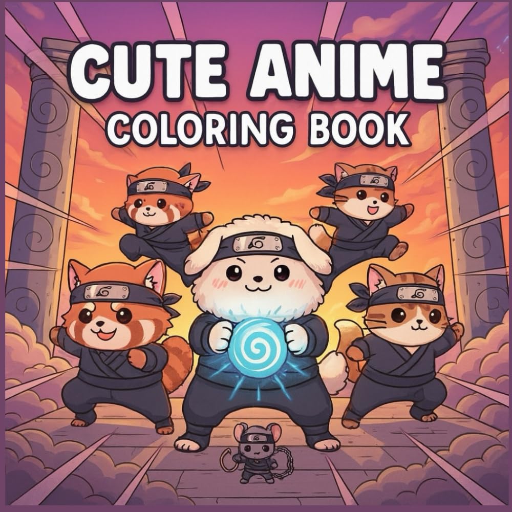 Cute Anime Coloring Book: Kawaii Ninja Animals for Relaxing and Fun Coloring — Easy, Cute, and Anime-Inspired Pages for All Ages