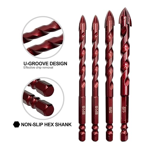 Miniatura 3 de FEWELL Juego de brocas de mampostería, 10 unidades, juego de brocas para hormigón, tamaño de 316 a 12 pulgadas, juego profesional de brocas de alto