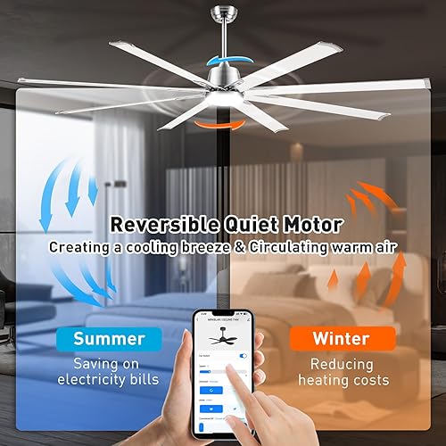 Miniatura 6 de Ventilador inteligente industrial de techo de 72 pulgadas con luz y control remoto a través de WiFi Alexa, ventilador de techo grande con 8 aspas de