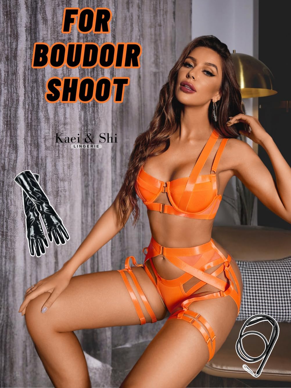 Kaei&Shi Strappy Harness, All Adjustable, Underwire Racerback, 4pc Garter Set - Image 7